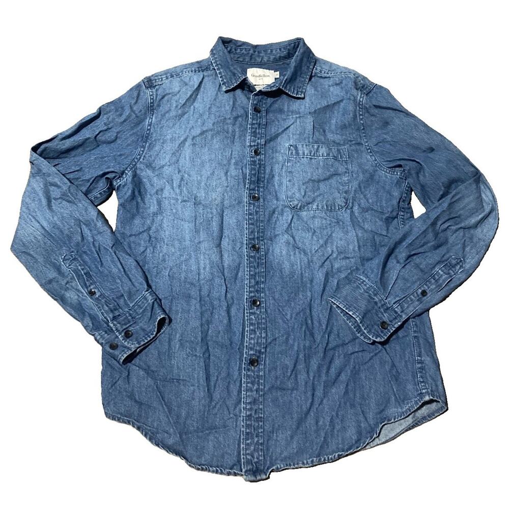 Goodfellow & Co Blue Denim Button-Up Shirt Men's M Chest Pocket Long Sleeve